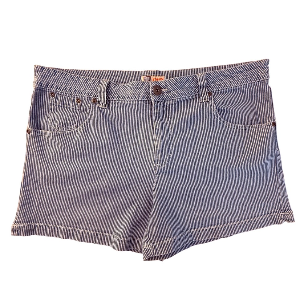 VTG Y2K Faded Glory Blue White Hickory Stripe Denim Shorts Women 16 Stretch